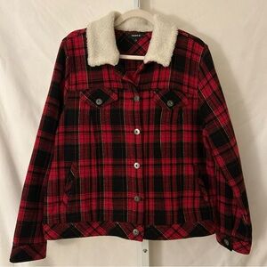 Torrid Woman’s Size 1X Red Black Plaid Button Front Flannel Outdoor Coat New